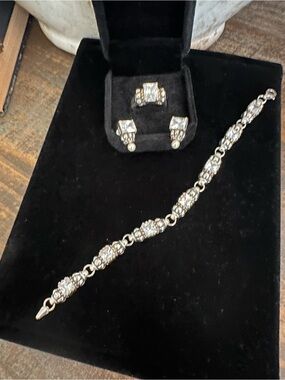 Crystal Link Bracelet, Earrings and Ring in Sterling Silver